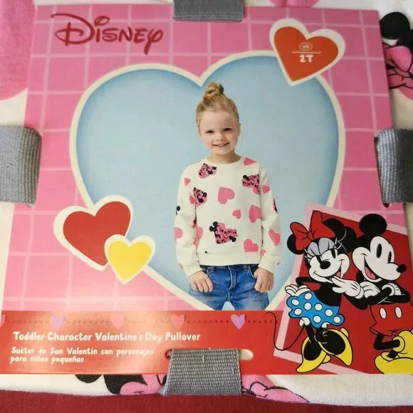 Disney NWT Minnie Mickey Love Hearts Toddler Pullover Sweatshirt 2T - Picture 2 of 5